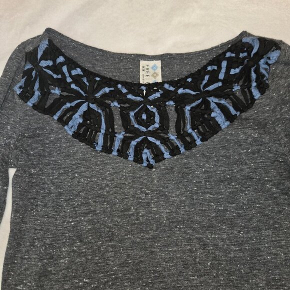 Free People Crochet Trim Asymmetrical Bodycon Grey Dress Size M - Picture 4 of 11